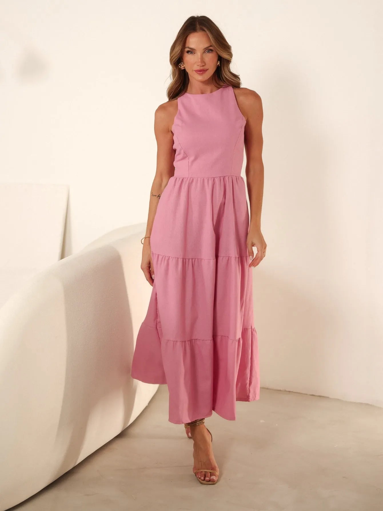 Vestido Longo Linho Sem Manga