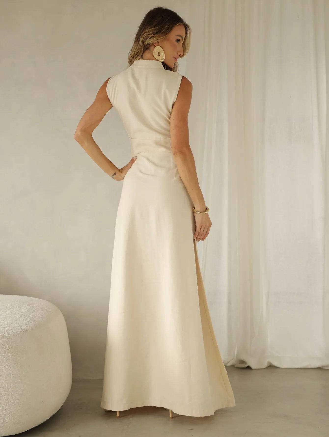 Vestido Longo Alfaiataria Zíper Frontal