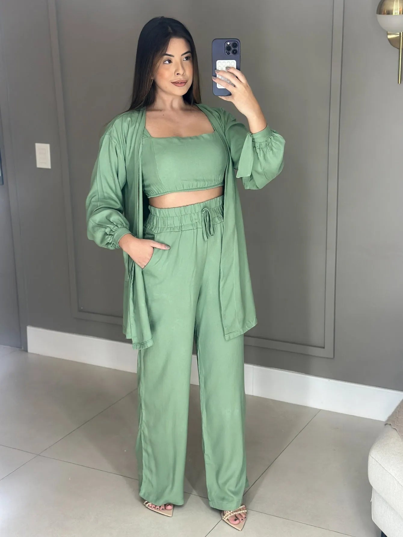 Conjunto Twill Kimono Pantalona Top