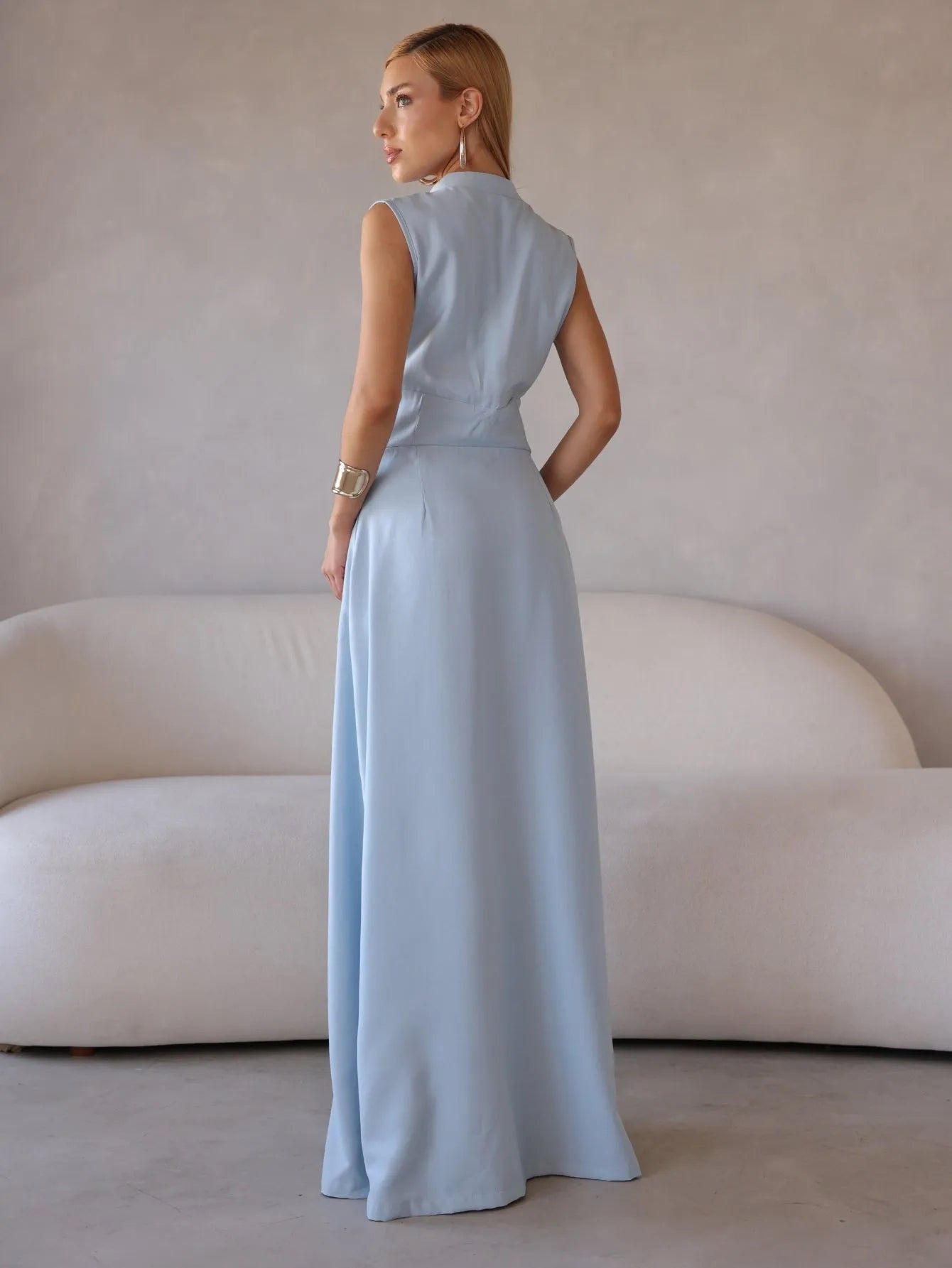Vestido Longo Alfaiataria Zíper Frontal