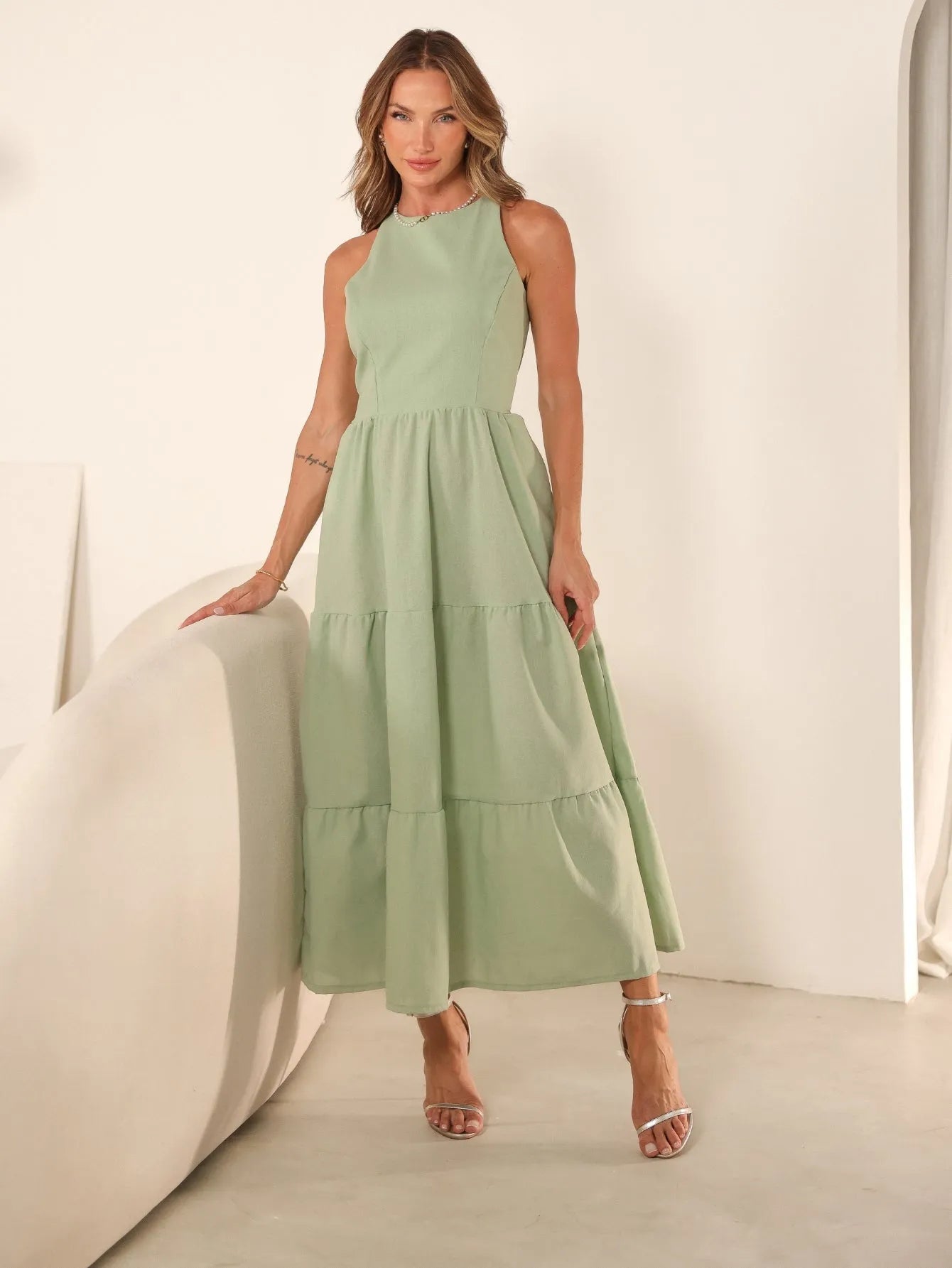 Vestido Longo Linho Sem Manga