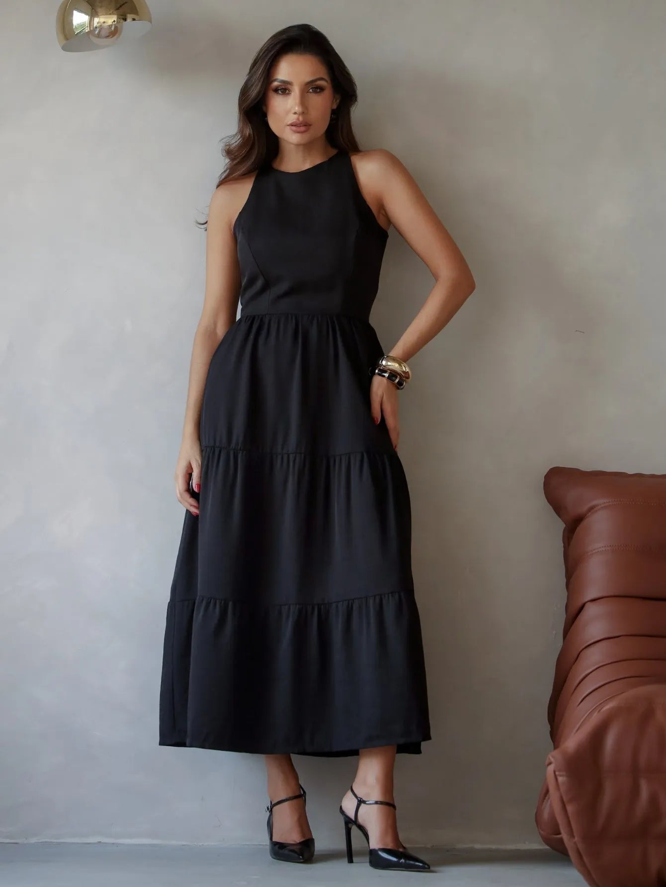 Vestido Longo Alfaiataria Sem Manga