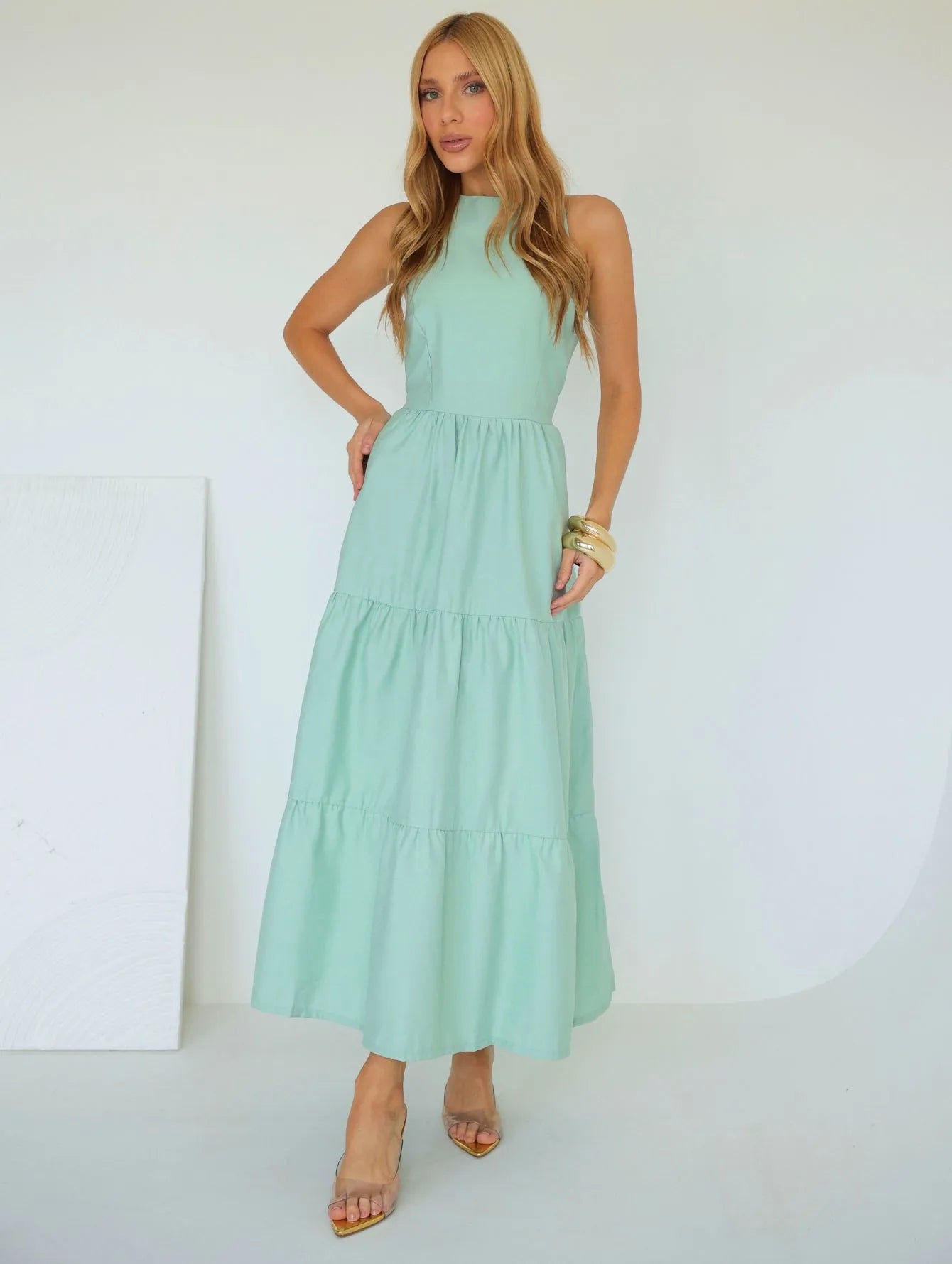 Vestido Longo Linho Sem Manga