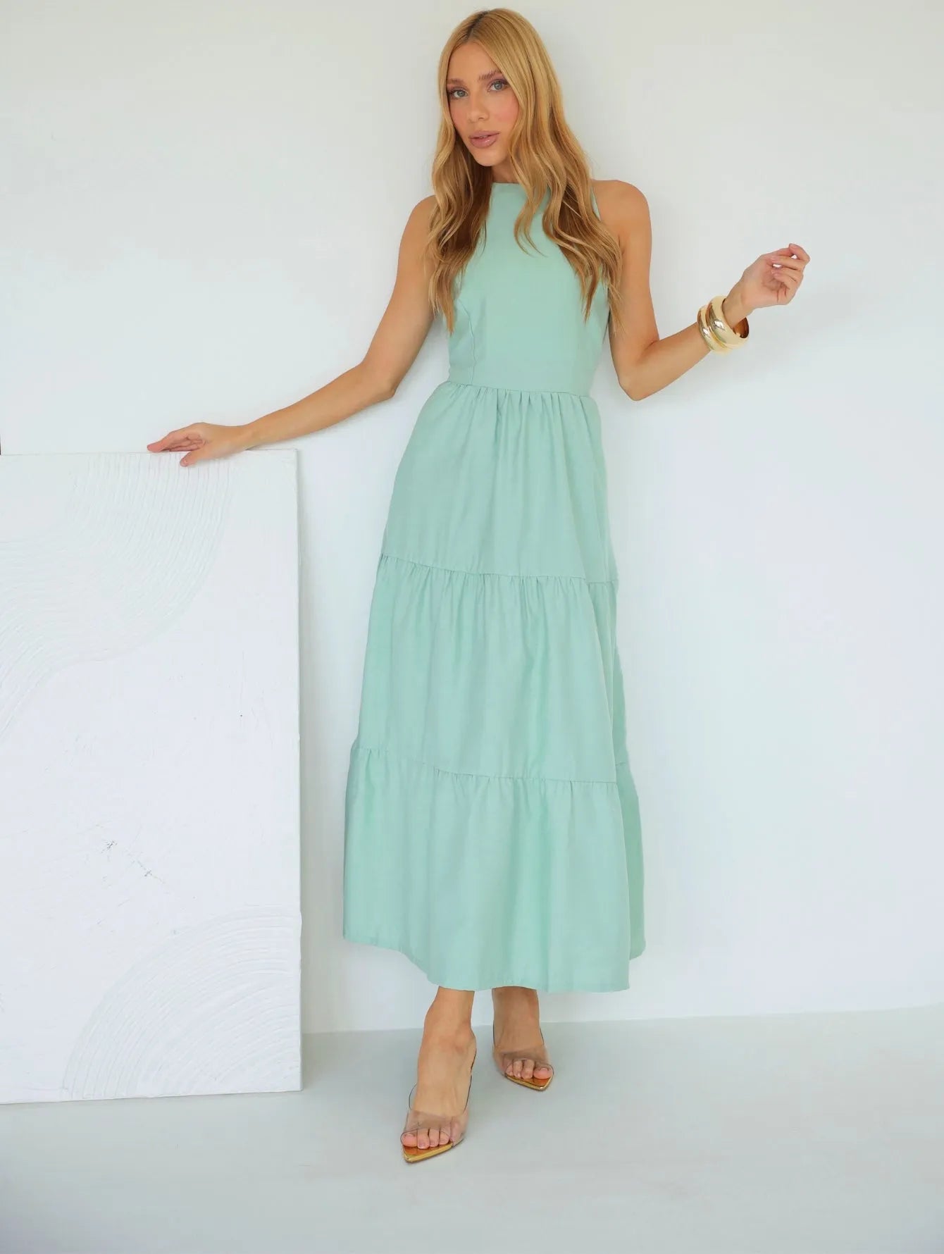 Vestido Longo Linho Sem Manga