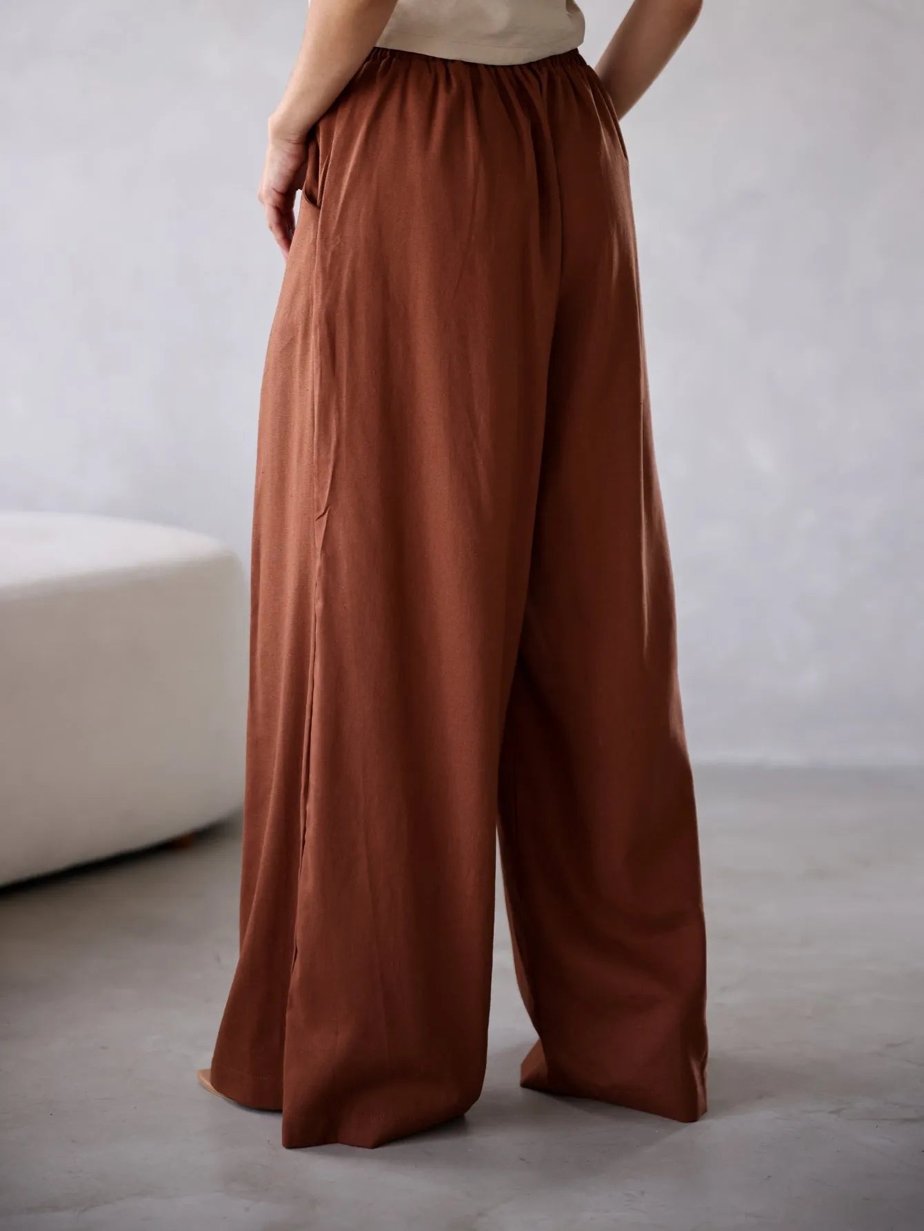Calça Pantalona Linho Cintura Alta