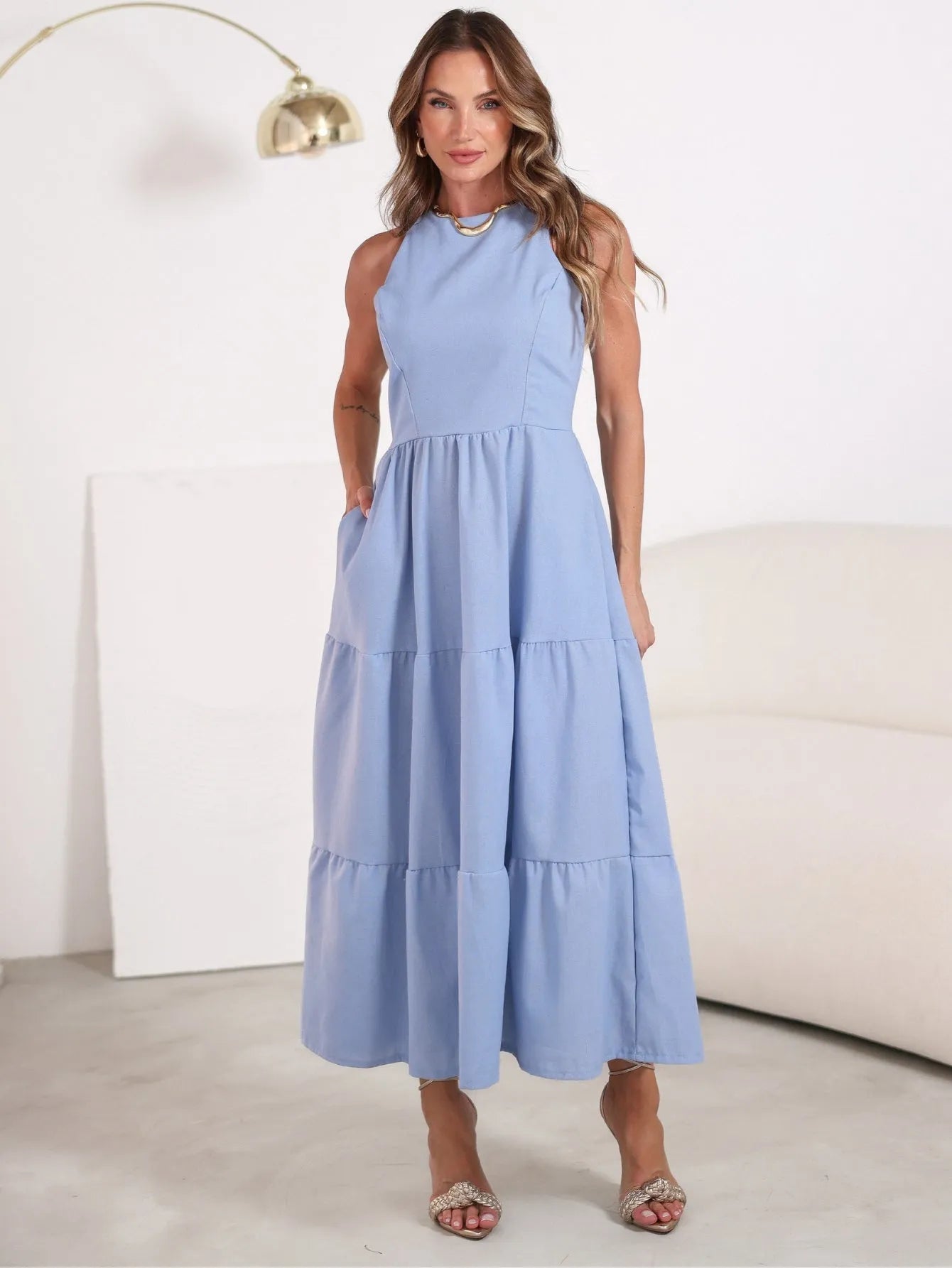 Vestido Longo Linho Sem Manga