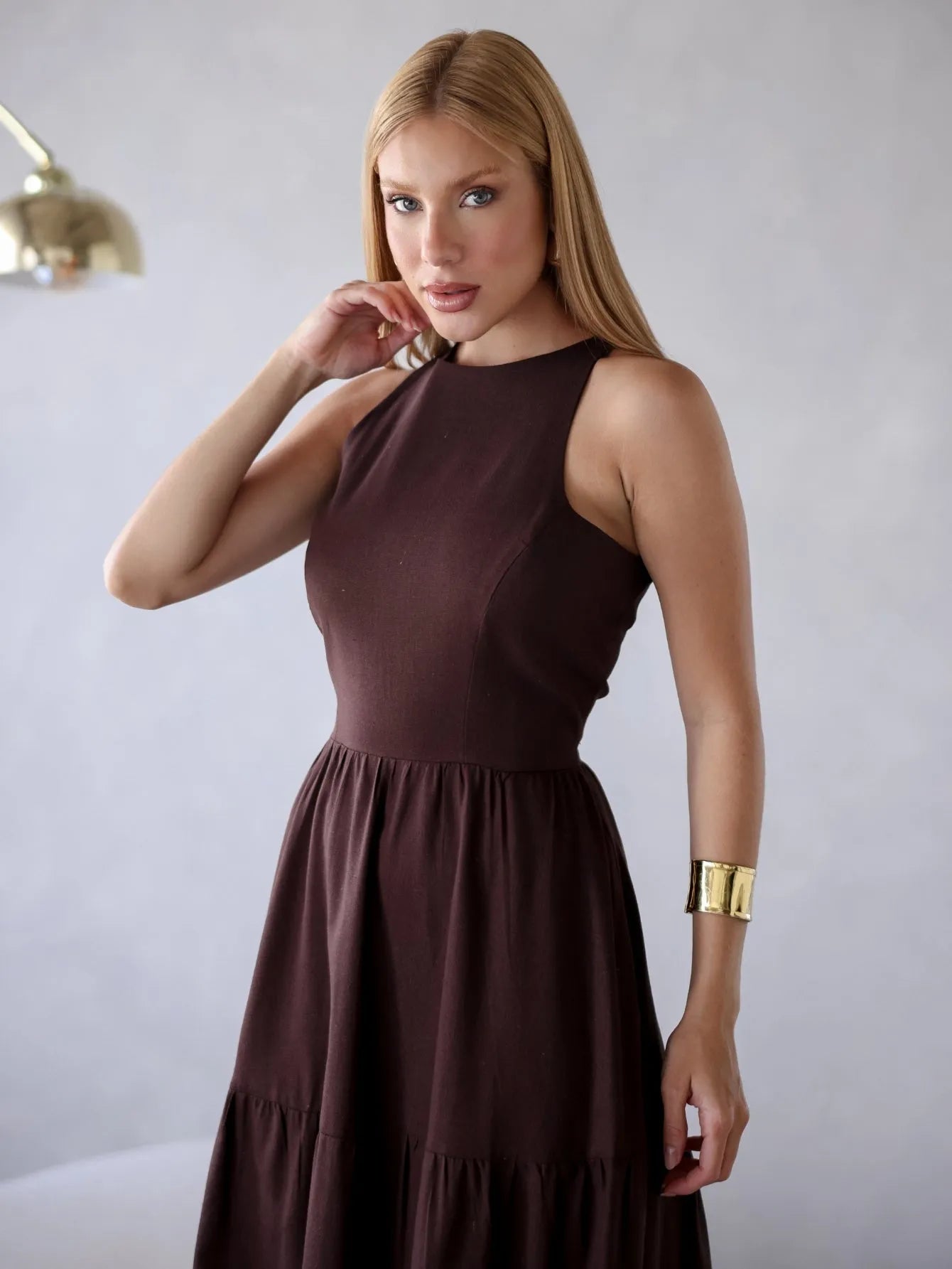 Vestido Longo Alfaiataria Sem Manga