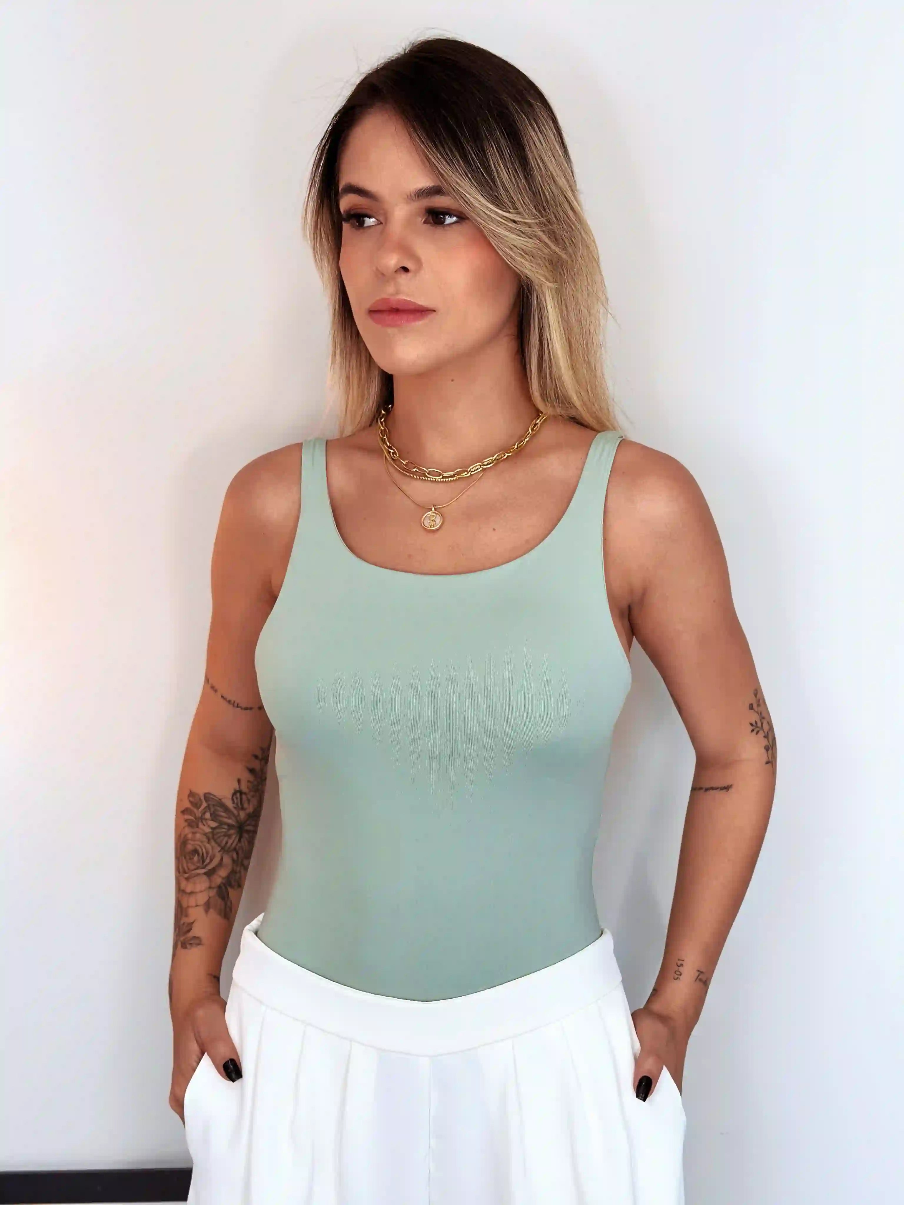 Body Alça Reta Decote Quadrado