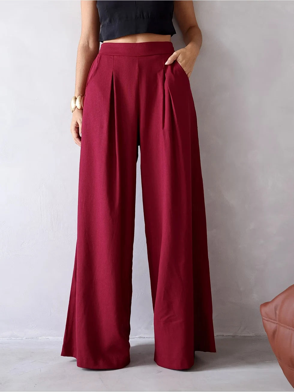 Calça Pantalona Cintura Alta com Elástico Elegante - SANTALUX - 121