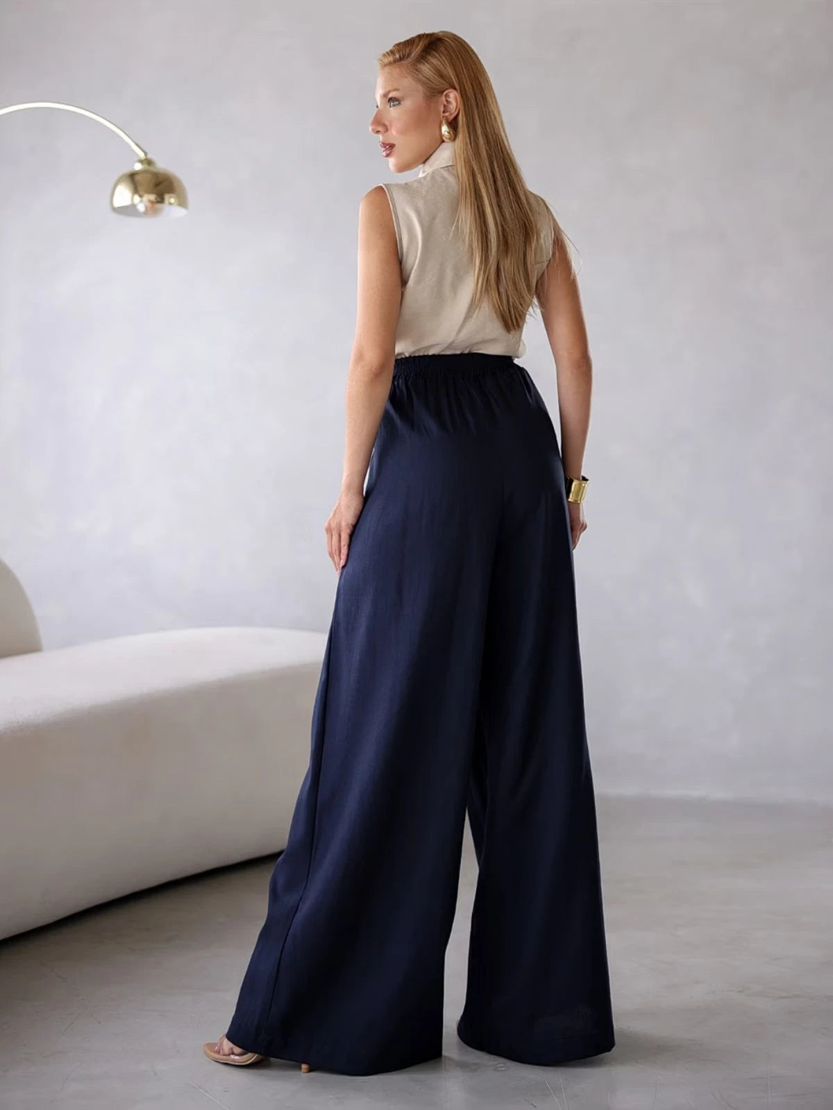 Calça Pantalona Cintura Alta com Elástico Elegante - SANTALUX - 121