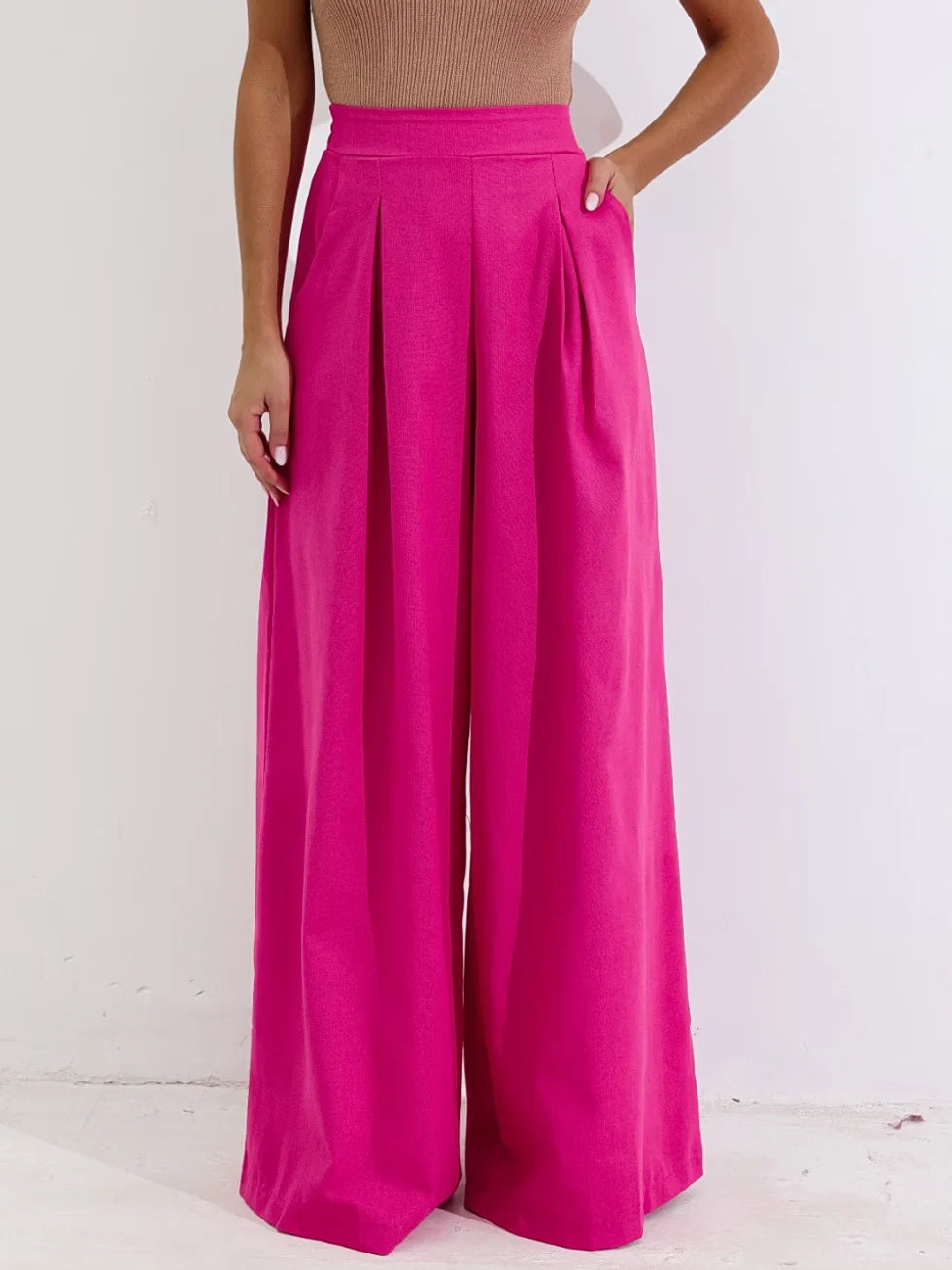 Calça Pantalona Cintura Alta com Elástico Elegante Pink - SANTALUX - 121