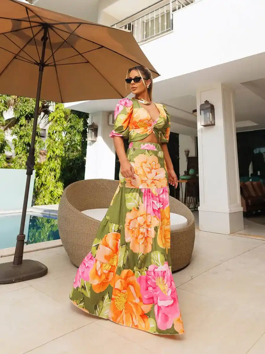 Conjunto Saia Longa e Cropped Peito Cruzado - SANTALUX