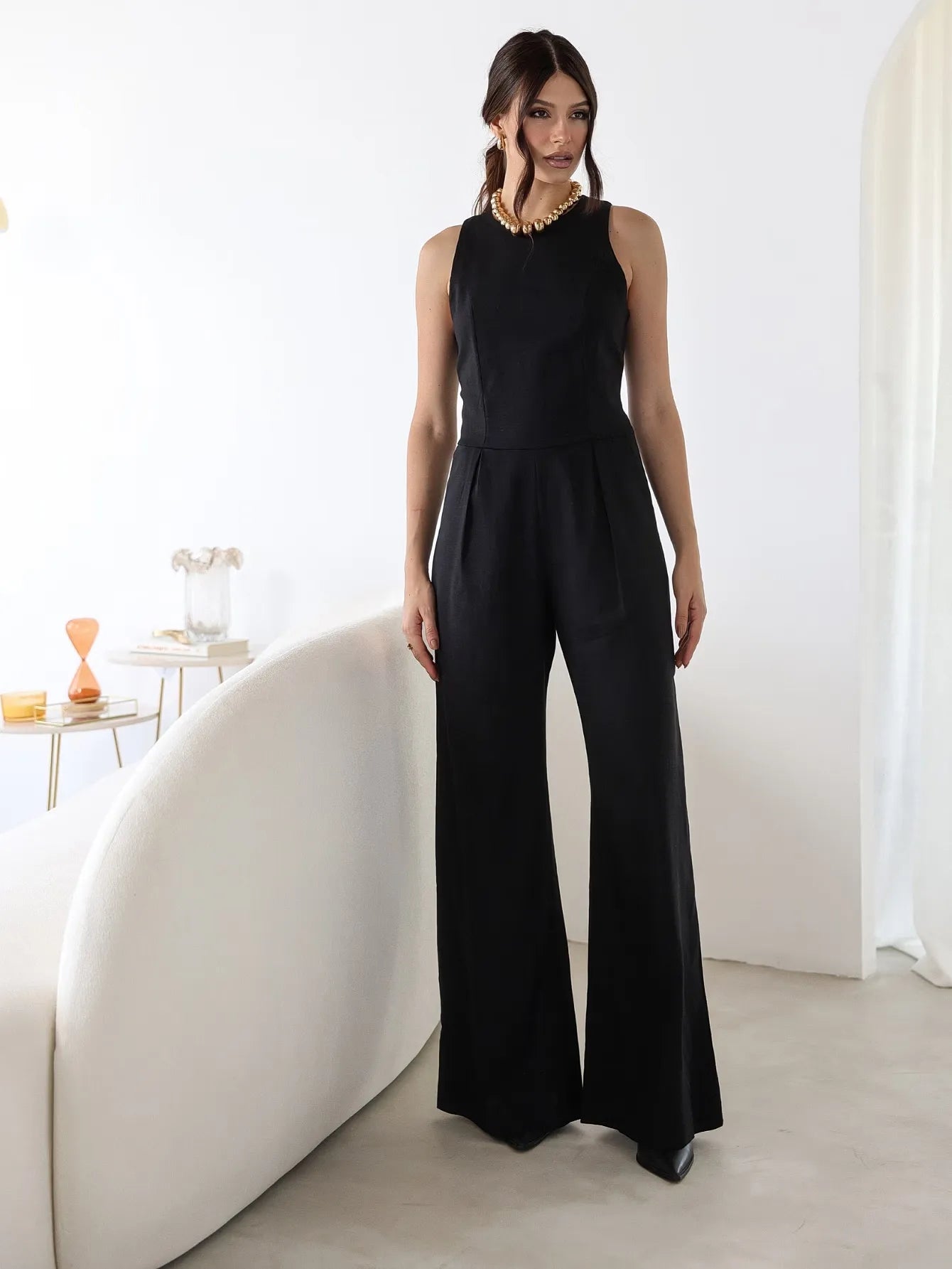 Macacão Linho Decote Nadador Confortável - SANTALUX - 134