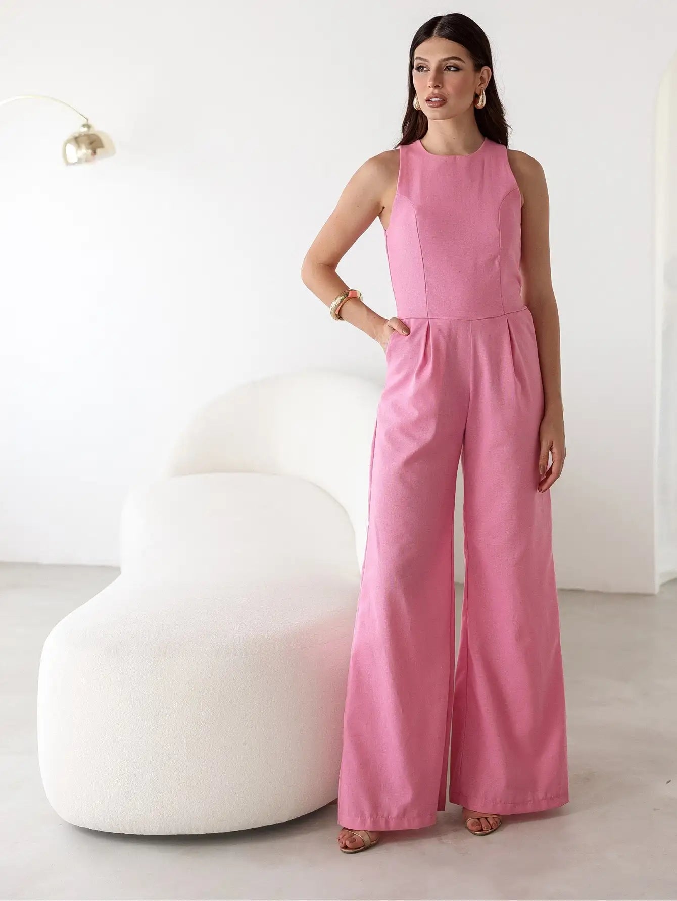 Macacão Linho Decote Nadador Confortável - SANTALUX - 134