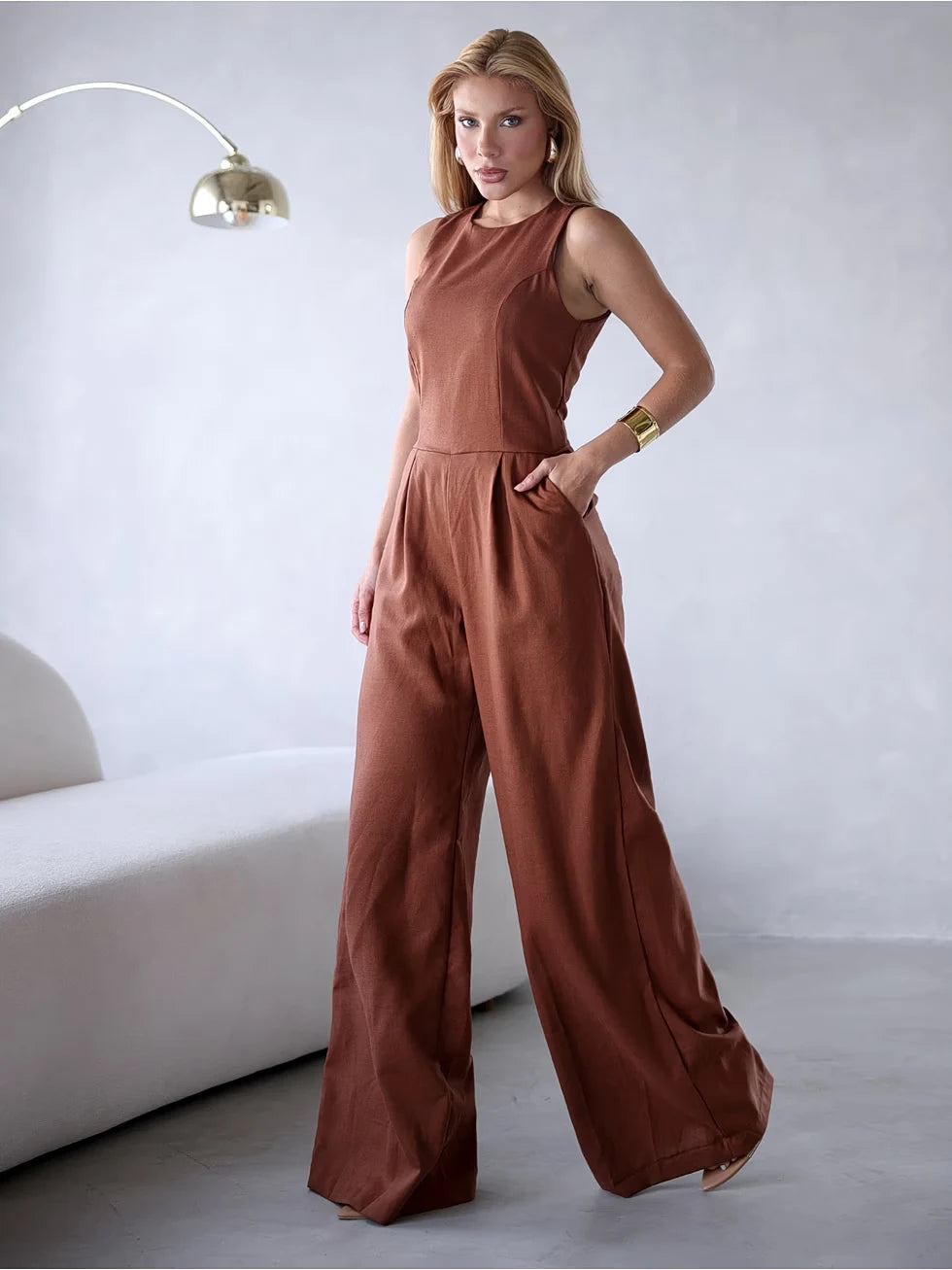 Macacão Linho Decote Nadador Confortável - SANTALUX - 134