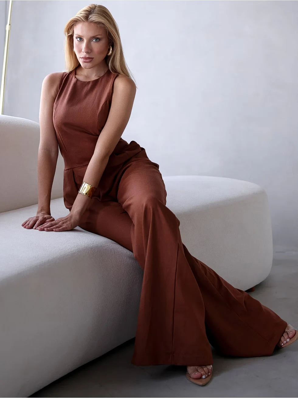 Macacão Linho Decote Nadador Confortável - SANTALUX - 134