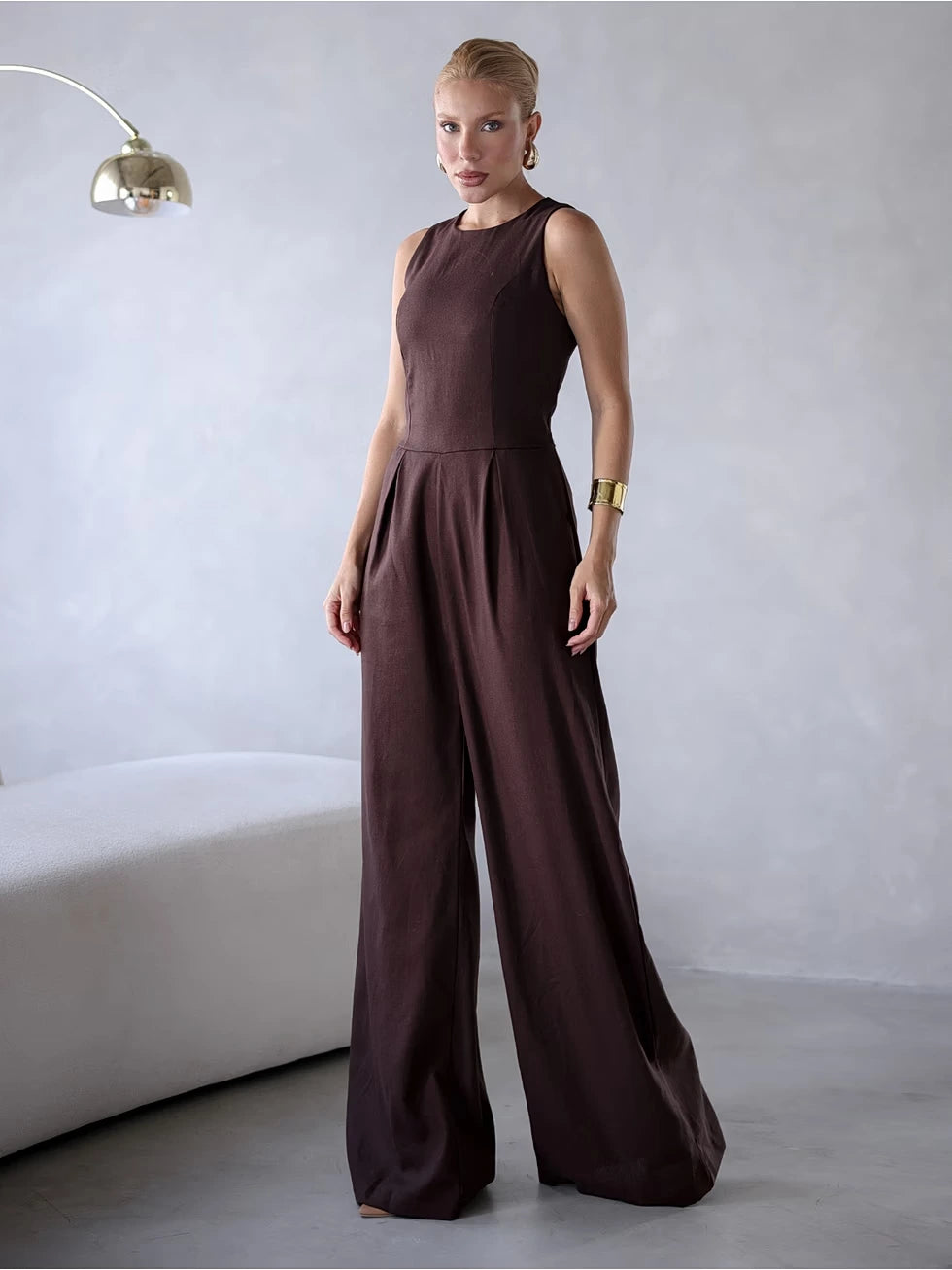 Macacão Linho Decote Nadador Confortável - SANTALUX - 134