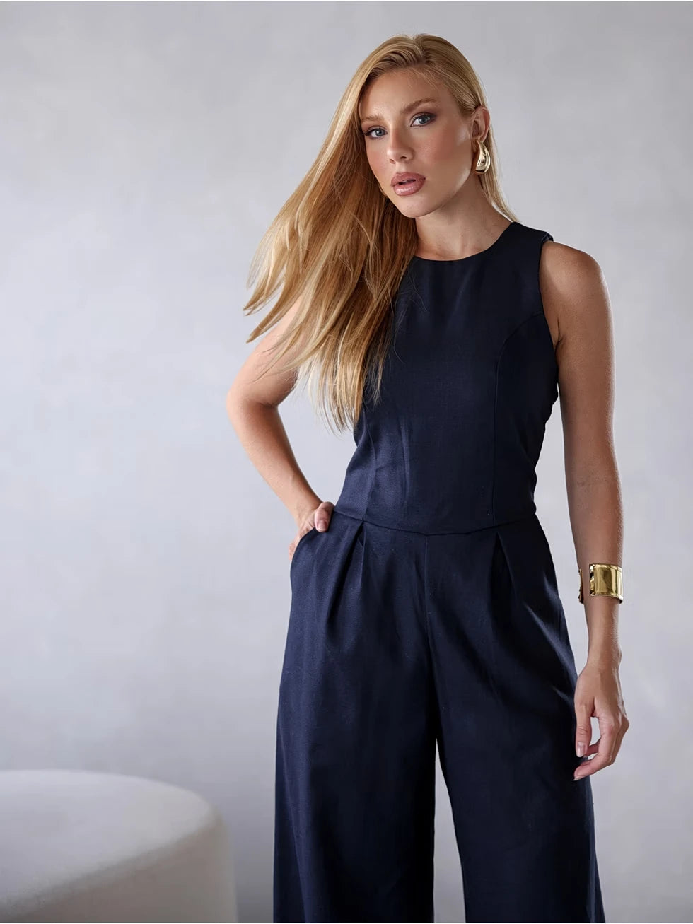 Macacão Linho Decote Nadador Confortável - SANTALUX - 134