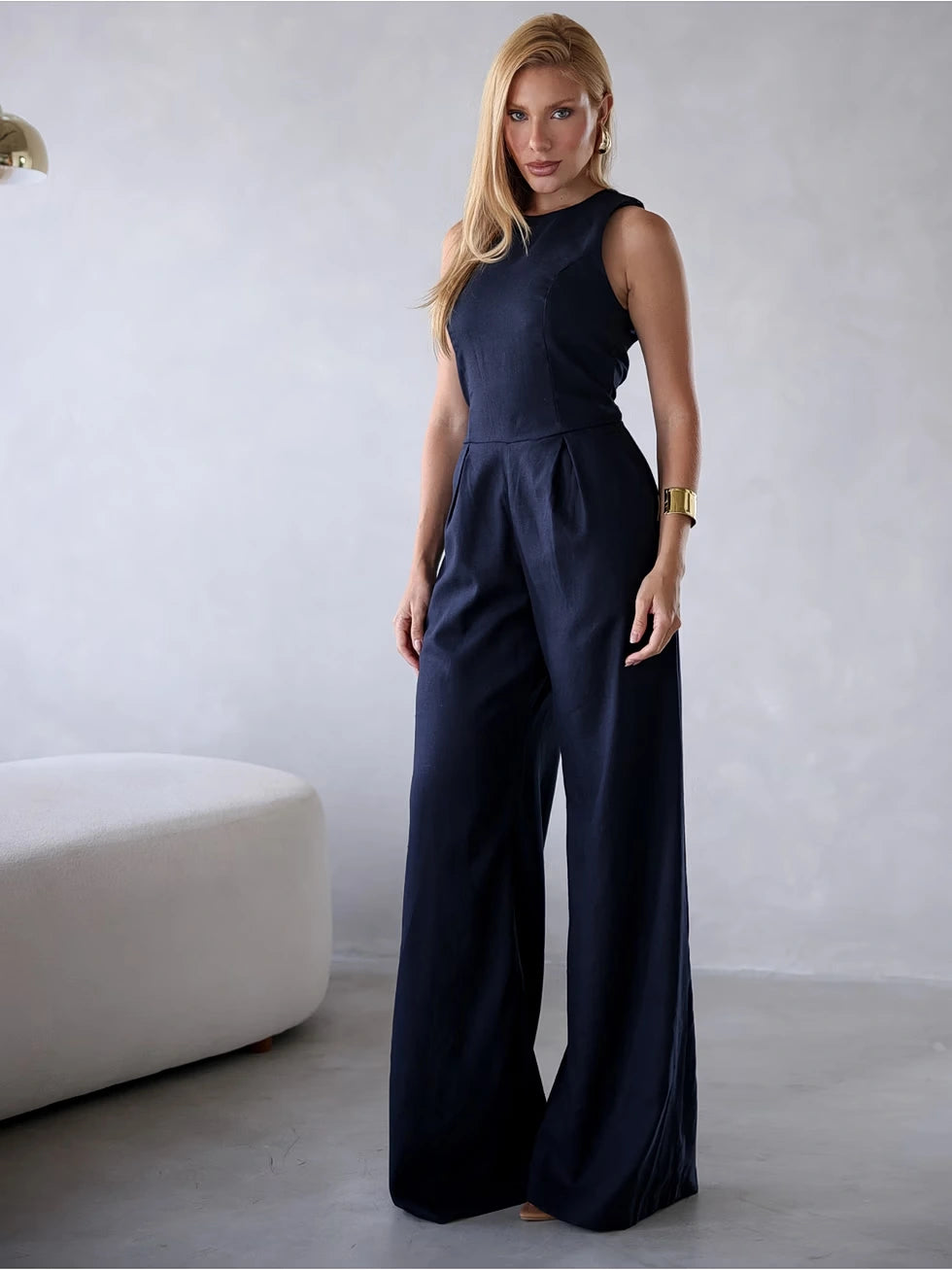 Macacão Linho Decote Nadador Confortável - SANTALUX - 134