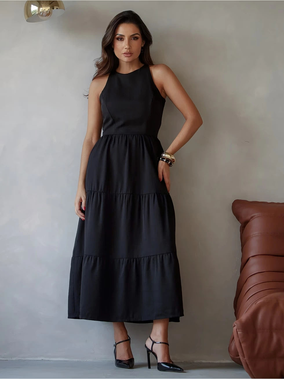 Vestido Midi Alfaiataria Sem Manga - SANTALUX - 142