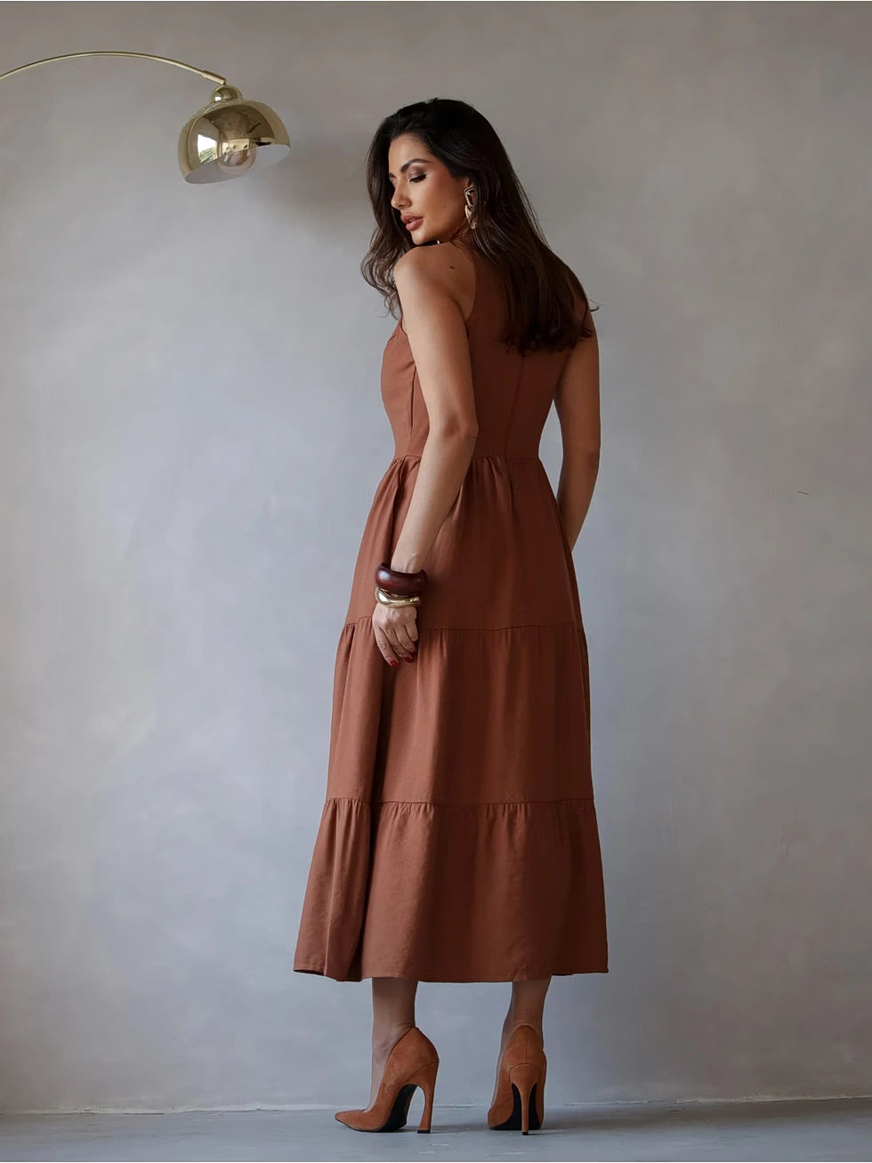 Vestido Midi Alfaiataria Sem Manga - SANTALUX - 142