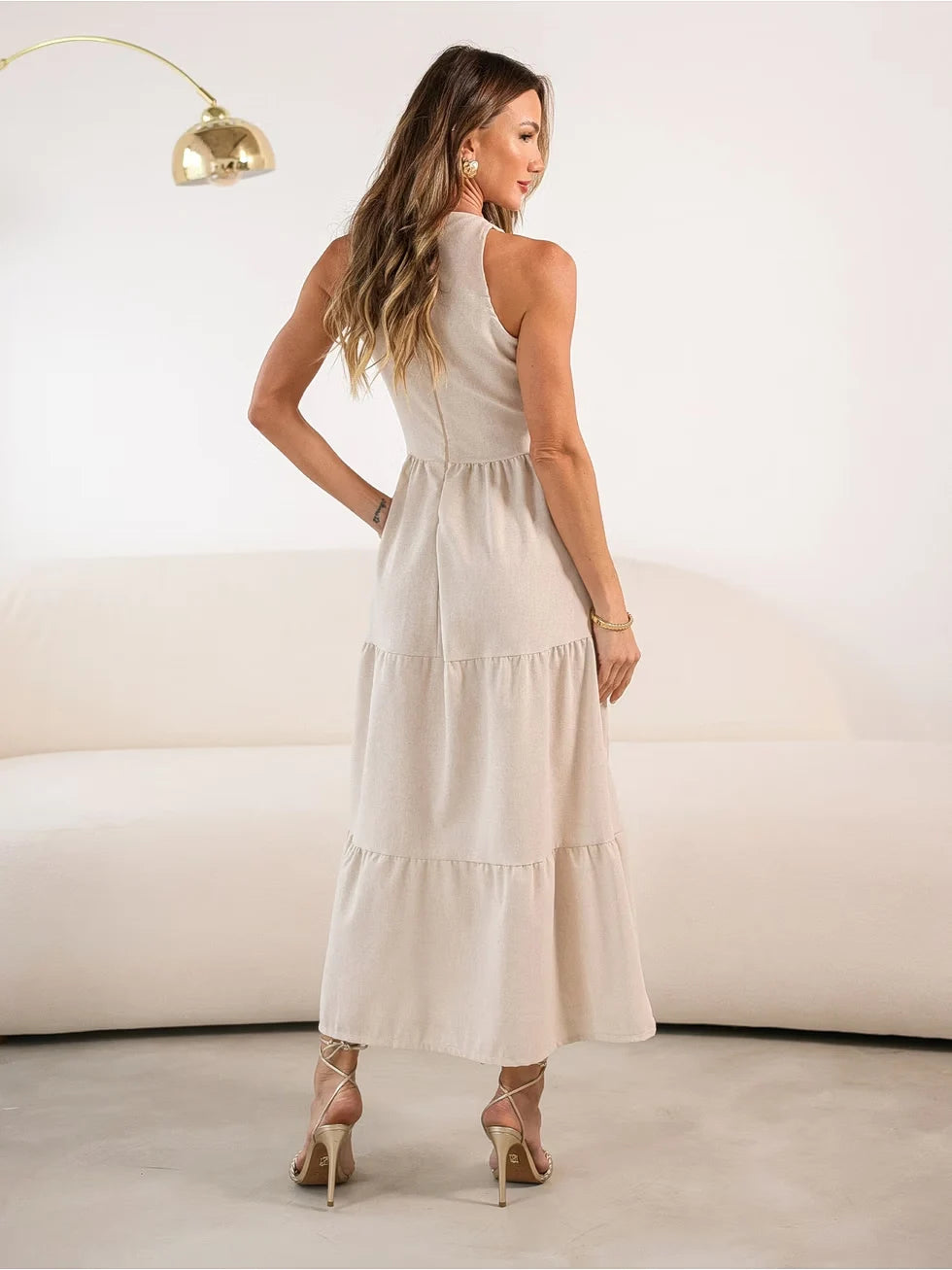 Vestido Midi Alfaiataria Sem Manga - SANTALUX - 142