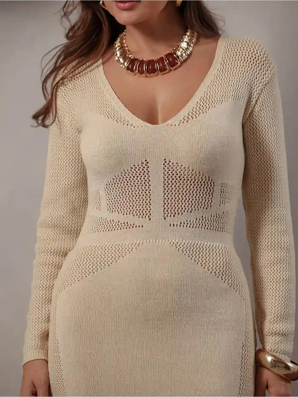 Vestido Midi Tricô Manga Longa - SANTALUX - 143