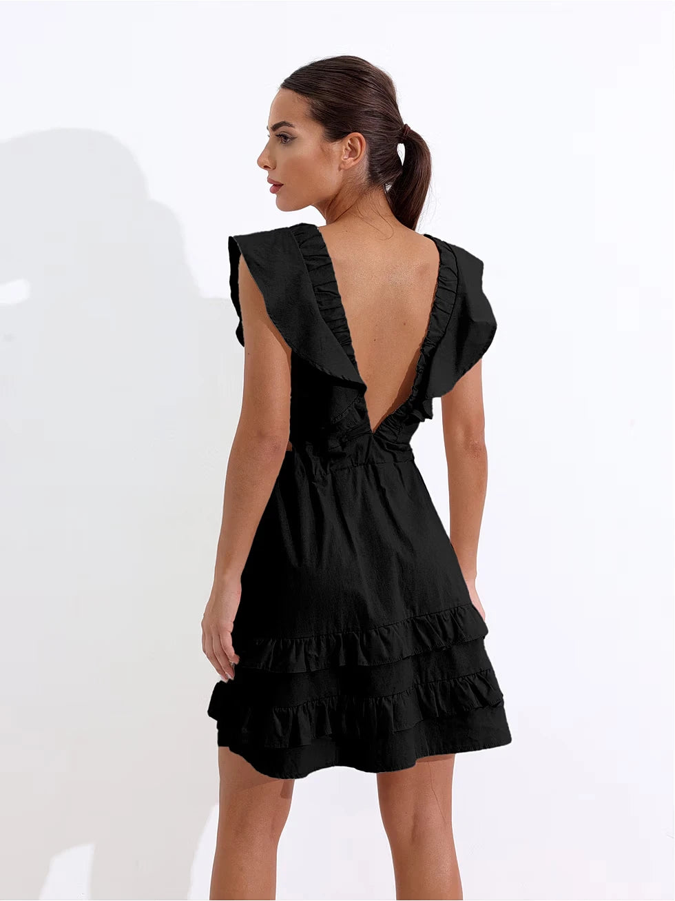 Vestido Curto Laise Decote V com Babados - SANTALUX - 129