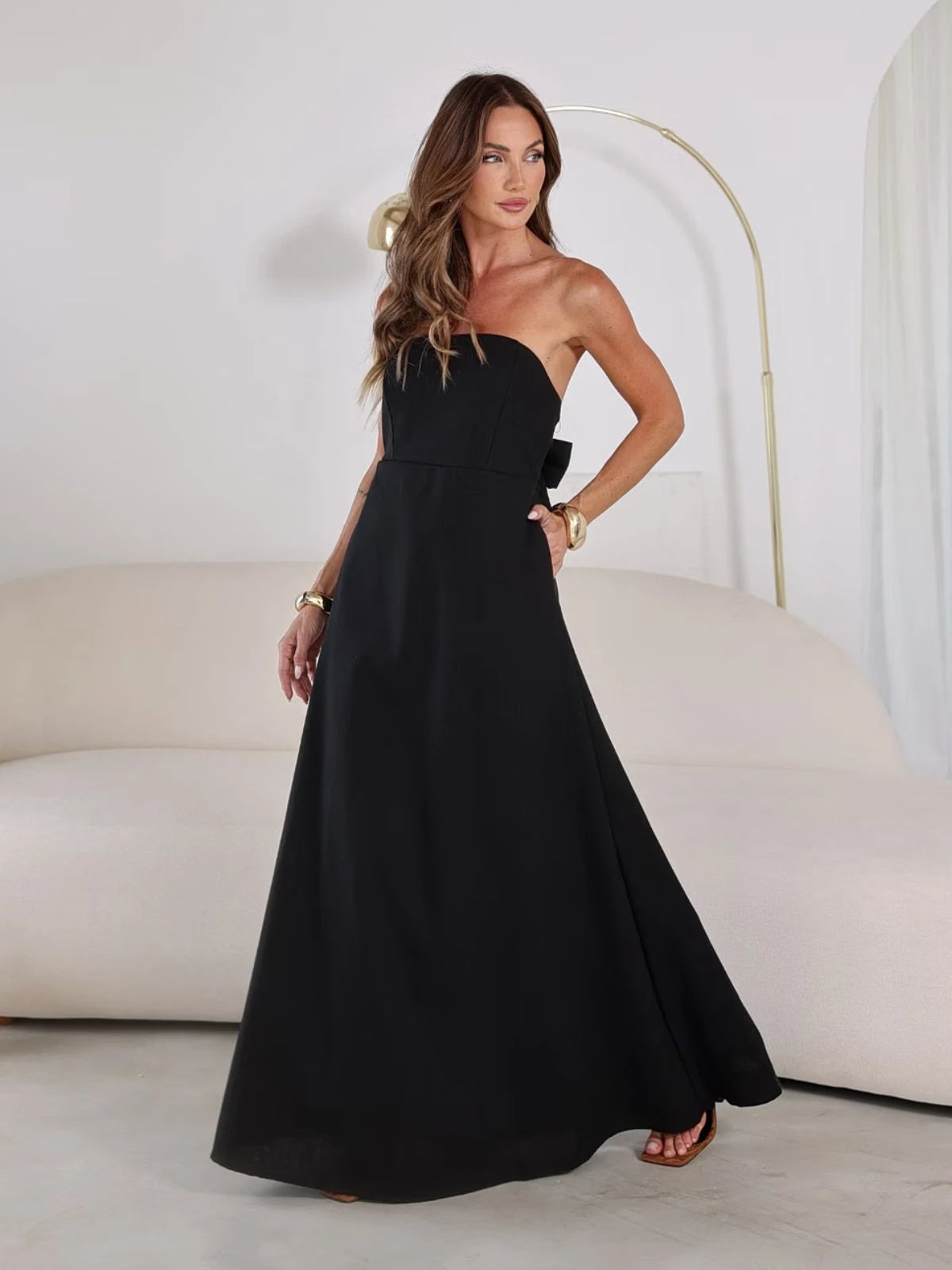 Vestido Longo Linho Sem Alças Elegante - Santalux