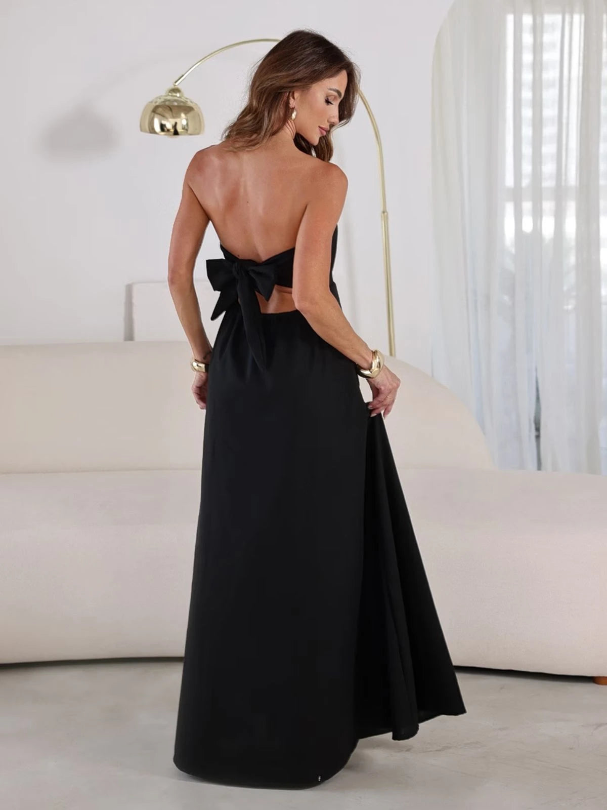 Vestido Longo Linho Sem Alças Elegante - Santalux