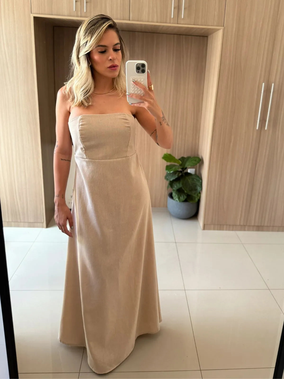 Vestido Longo Linho Sem Alças Elegante - Santalux