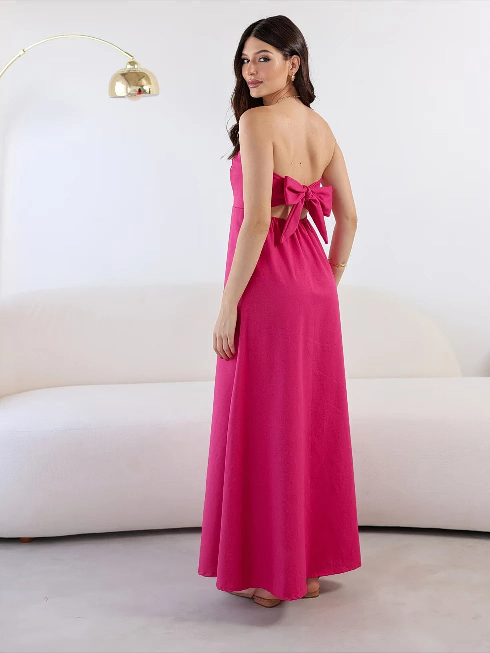 Vestido Longo Linho Sem Alças Elegante - Santalux
