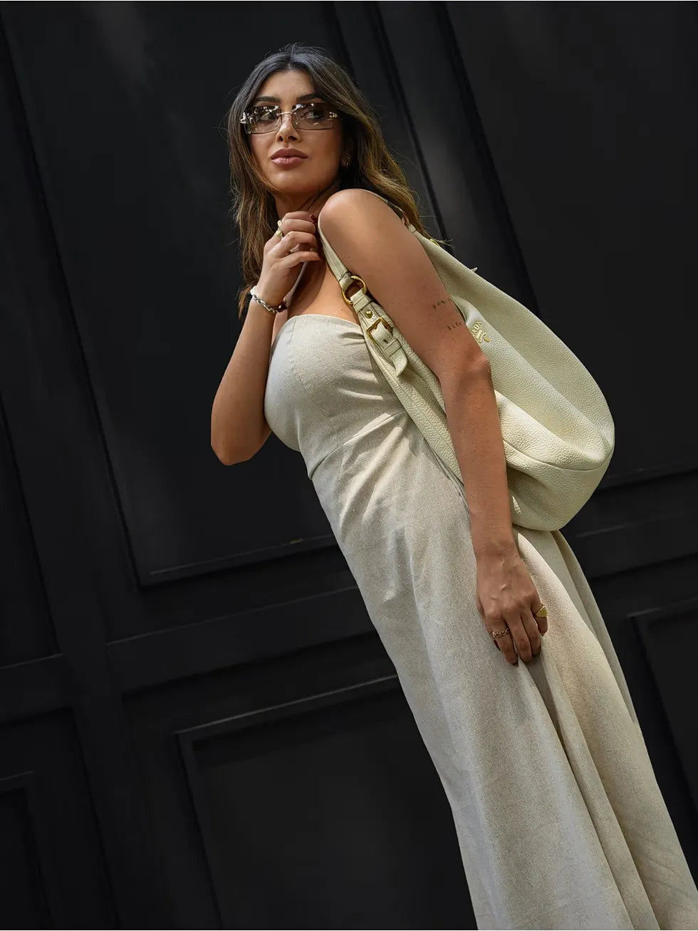 Vestido Longo Linho Sem Alças Elegante - Santalux