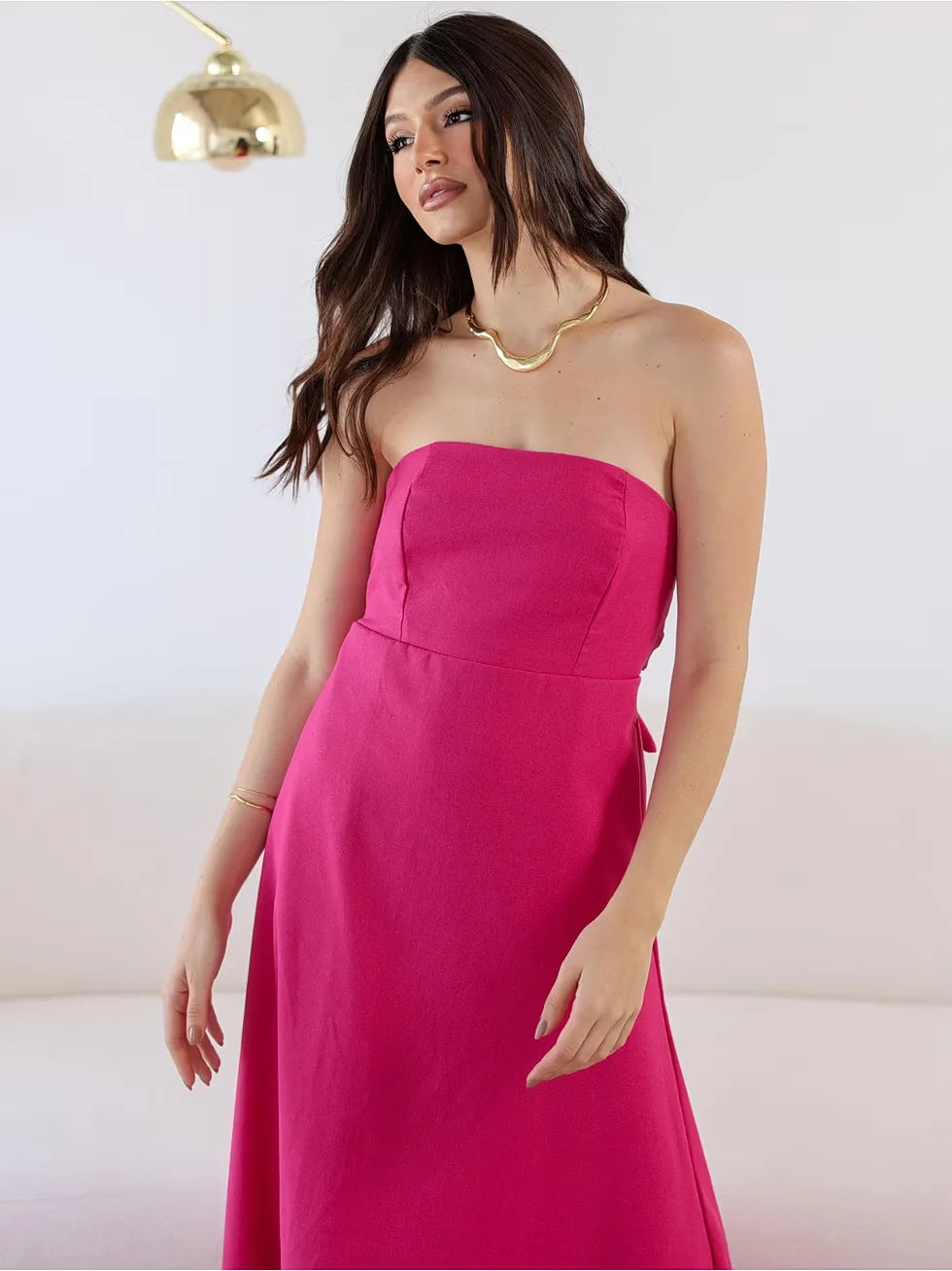 Vestido Longo Linho Sem Alças Elegante - Santalux