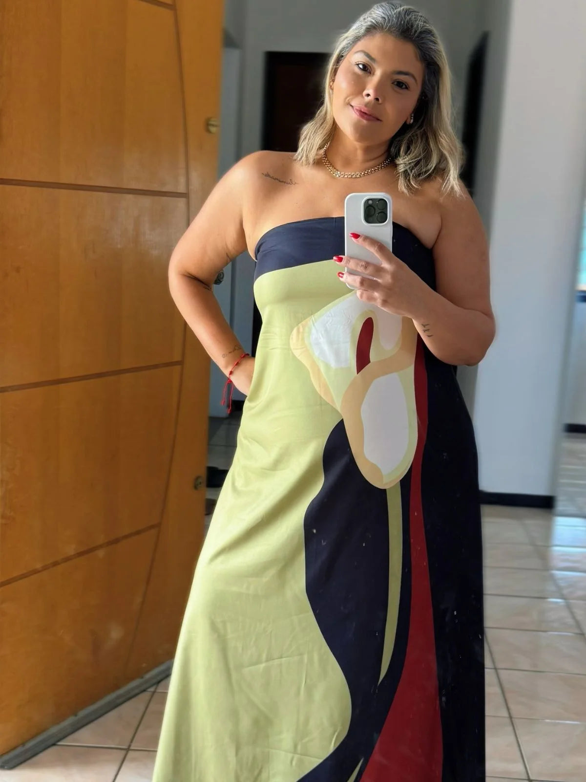 Vestido Longo Tomara que Caia Estampado - Verde Oliva Claro - SANTALUX - 102