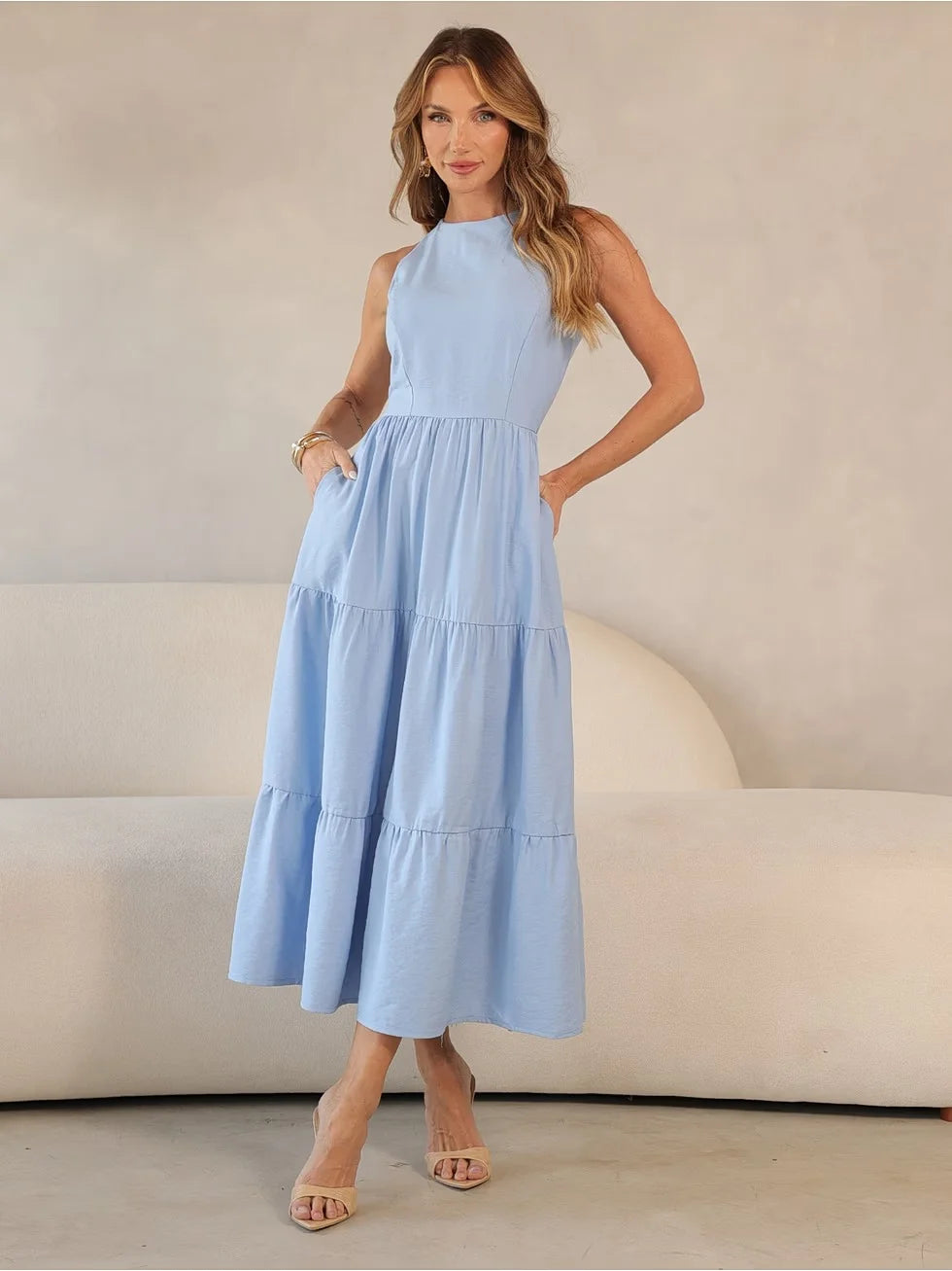 Vestido Midi Alfaiataria Sem Manga