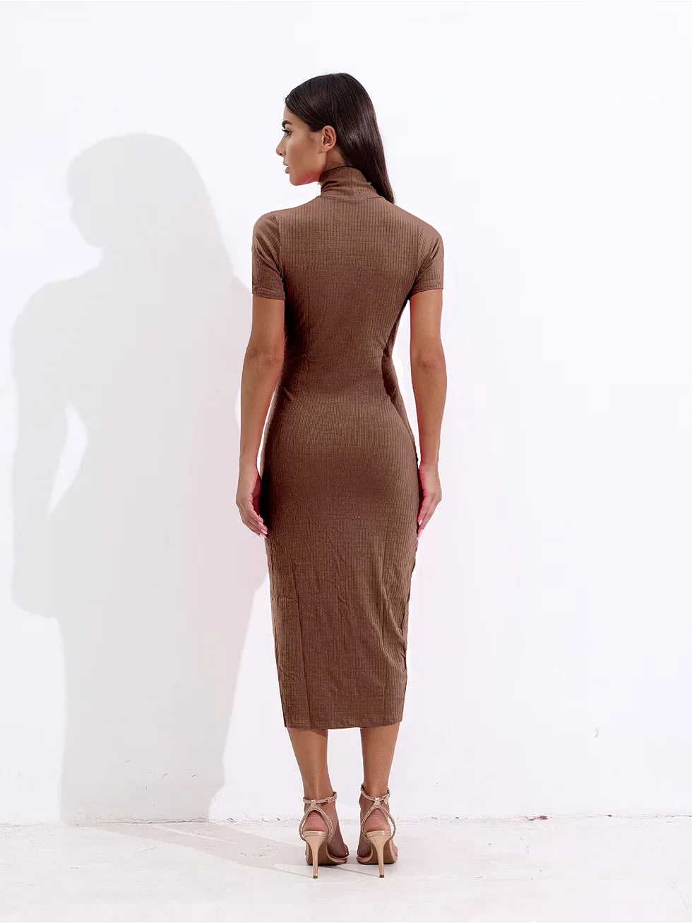 Vestido Midi Canelado Fenda Lateral - Santalux - 124