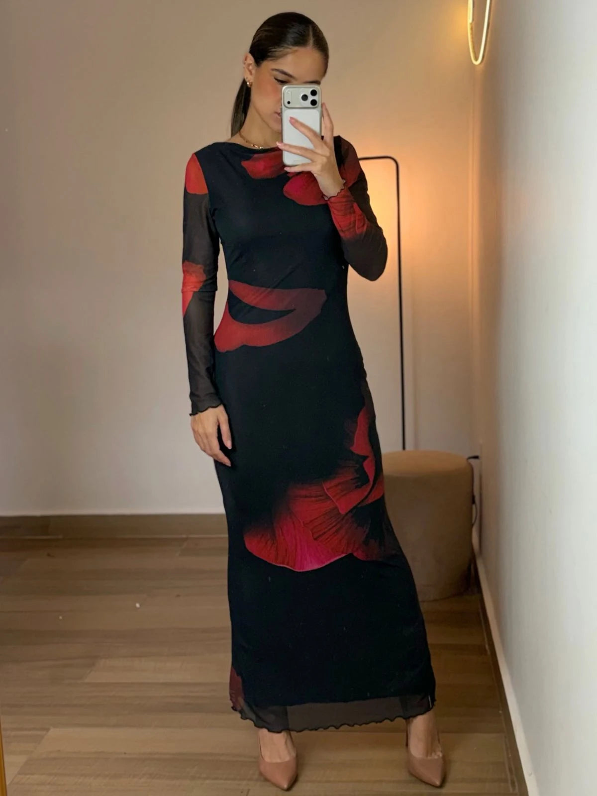 Vestido Midi Floral Mystique - Vermelho - SANTALUX - 180-VO