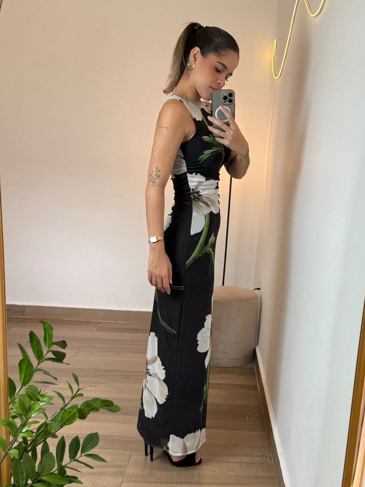 Vestido Midi Floral Statement - Branco - SANTALUX - Florescer Luxe - 182-B